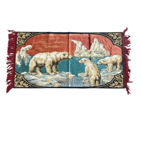 Vintage Fringed Polar Bear Rug Wall Hanging Tapestry Decor 39 X 20 X Cabin Hunt - Picture 1 of 5